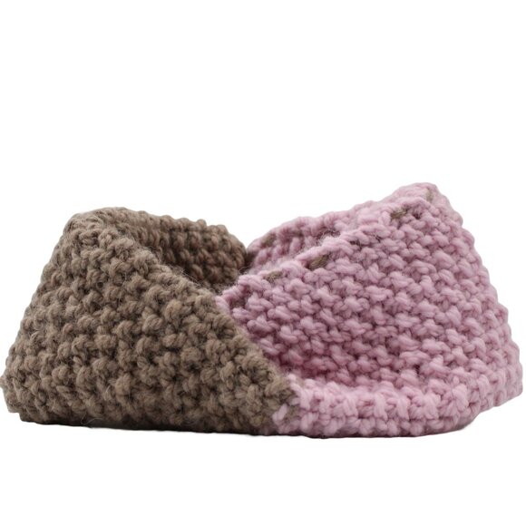 Hand Crafted Accessories - Handmade Knit Powder Pink & Beige Seed Stitch Wool & Alpaca Ear Warmer Headband